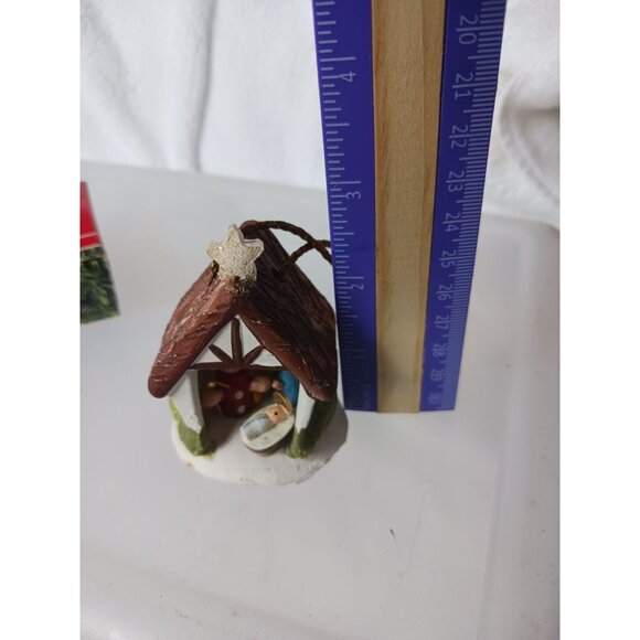 Vintage 1990 Schoolhouse/ Nativity Scene Christmas Ornaments Set Of 2 - Picture 9 of 9